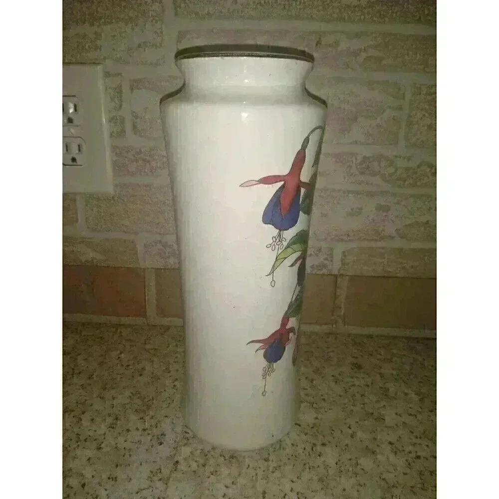 Vintage Mount Clemens Purple and Pink Fuscia Plant Action Industries White Vase